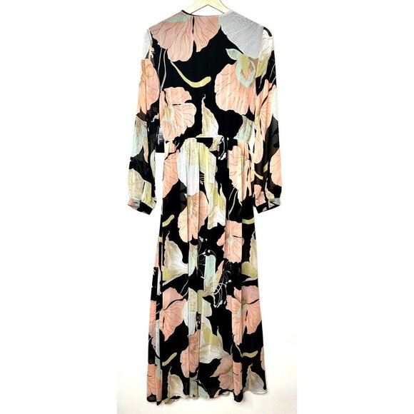 Lulus Womens Dress Floral Maxi Long Sleeve Wondrous Water Lilies Black Medium - Picture 2 of 11